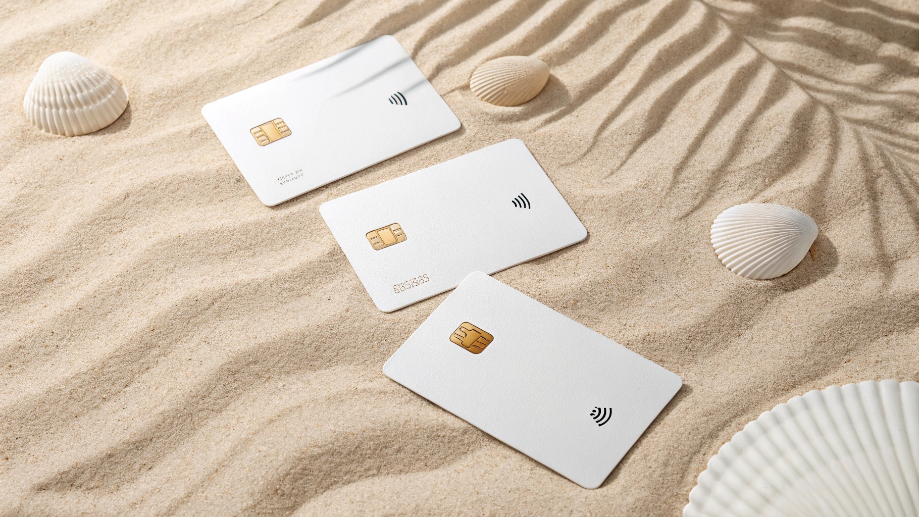 Photo of generic prepaid cards on a sand and white background